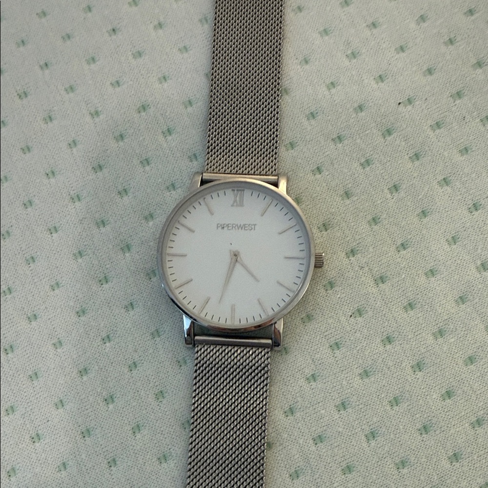 Piper Silver Mesh Band Watch with White Dial